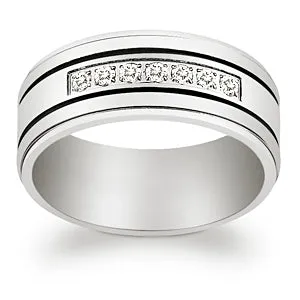 Titanium & CZ Engraved Grooved Band Ring sold by Limoges Jewelry