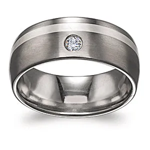 Two-Tone Titanium and Sterling Silver Inlay Band with CZ - 8mm sold by Limoges Jewelry