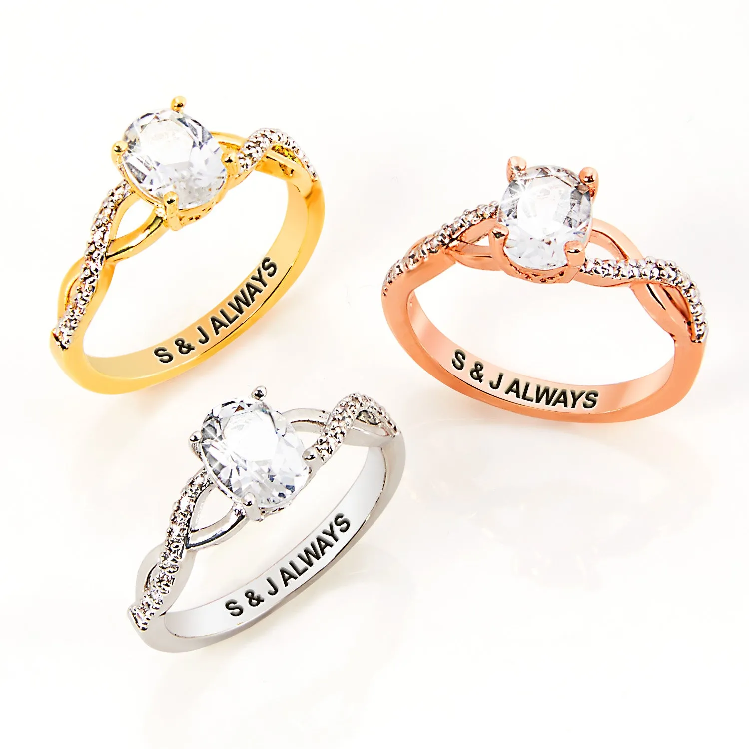 Rose Gold over Sterling Oval White Topaz Twist Engagement Ring sold by Limoges Jewelry product image thumbnail 5