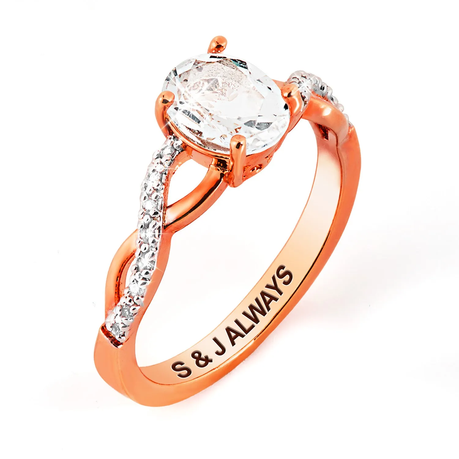 Rose Gold over Sterling Oval White Topaz Twist Engagement Ring sold by Limoges Jewelry product image thumbnail 3
