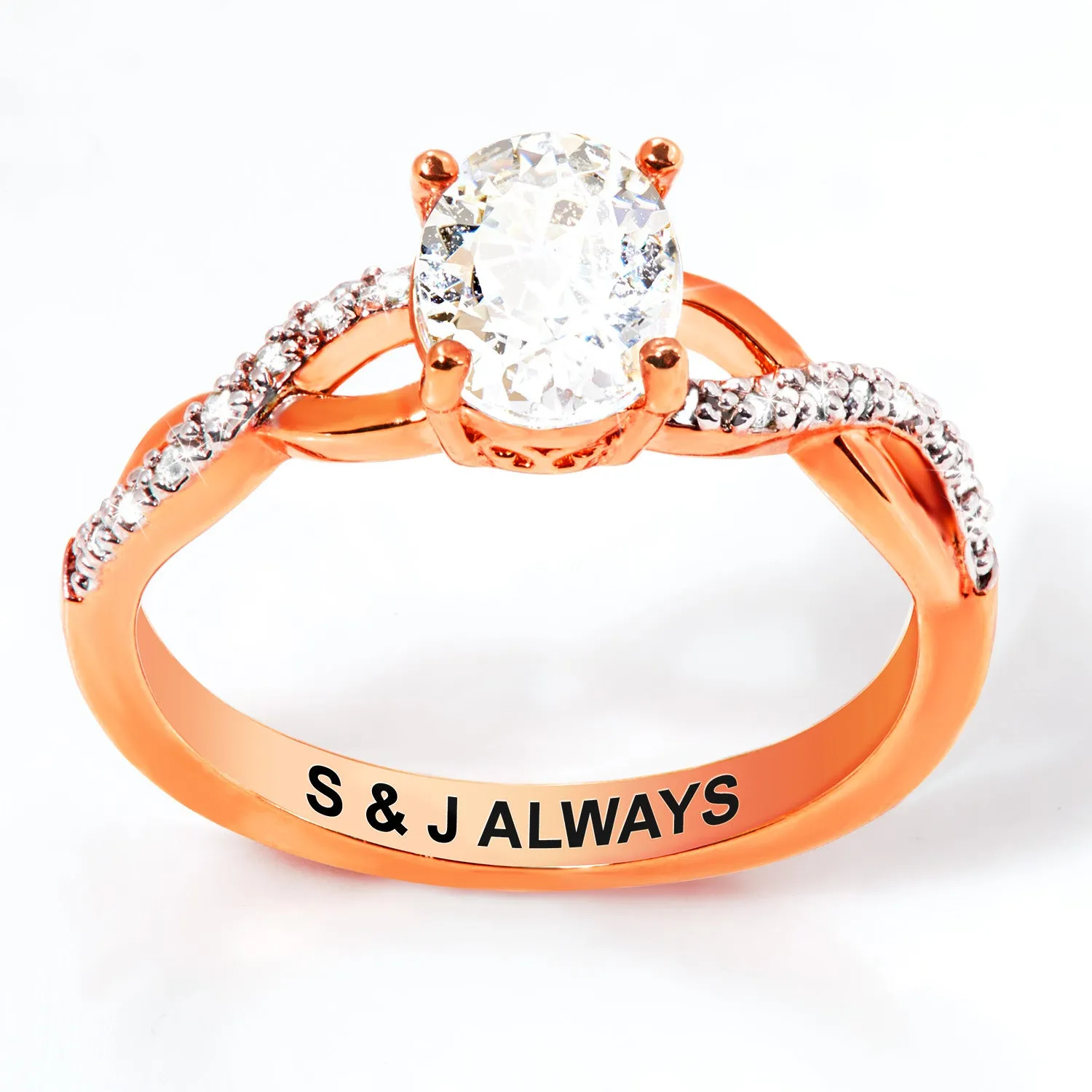 Rose Gold over Sterling Oval White Topaz Twist Engagement Ring sold by Limoges Jewelry product image thumbnail 4