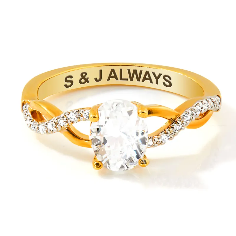 Gold over Sterling Oval White Topaz Twist Engagement Ring sold by Limoges Jewelry