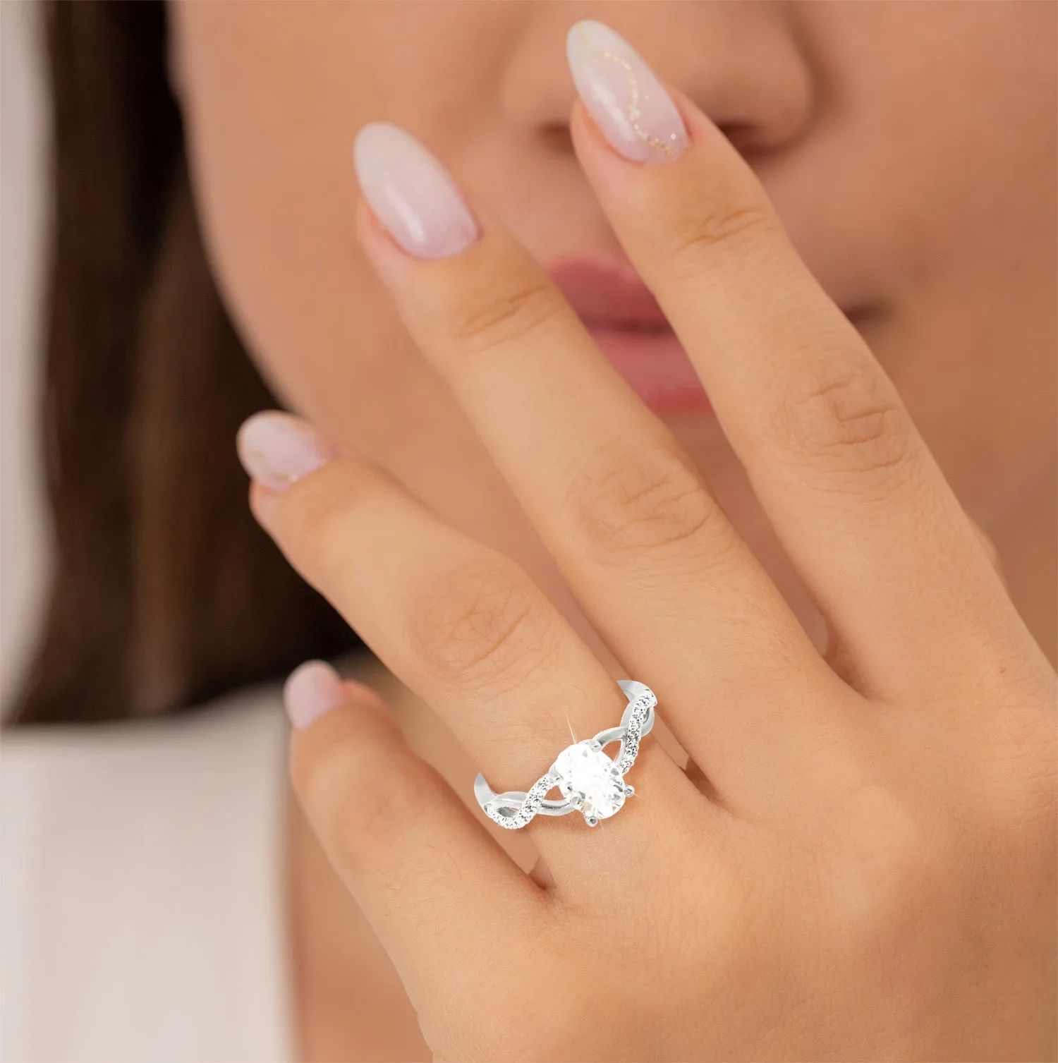 Platinum over Sterling Oval White Topaz Twist Engagement Ring sold by Limoges Jewelry product image thumbnail 2