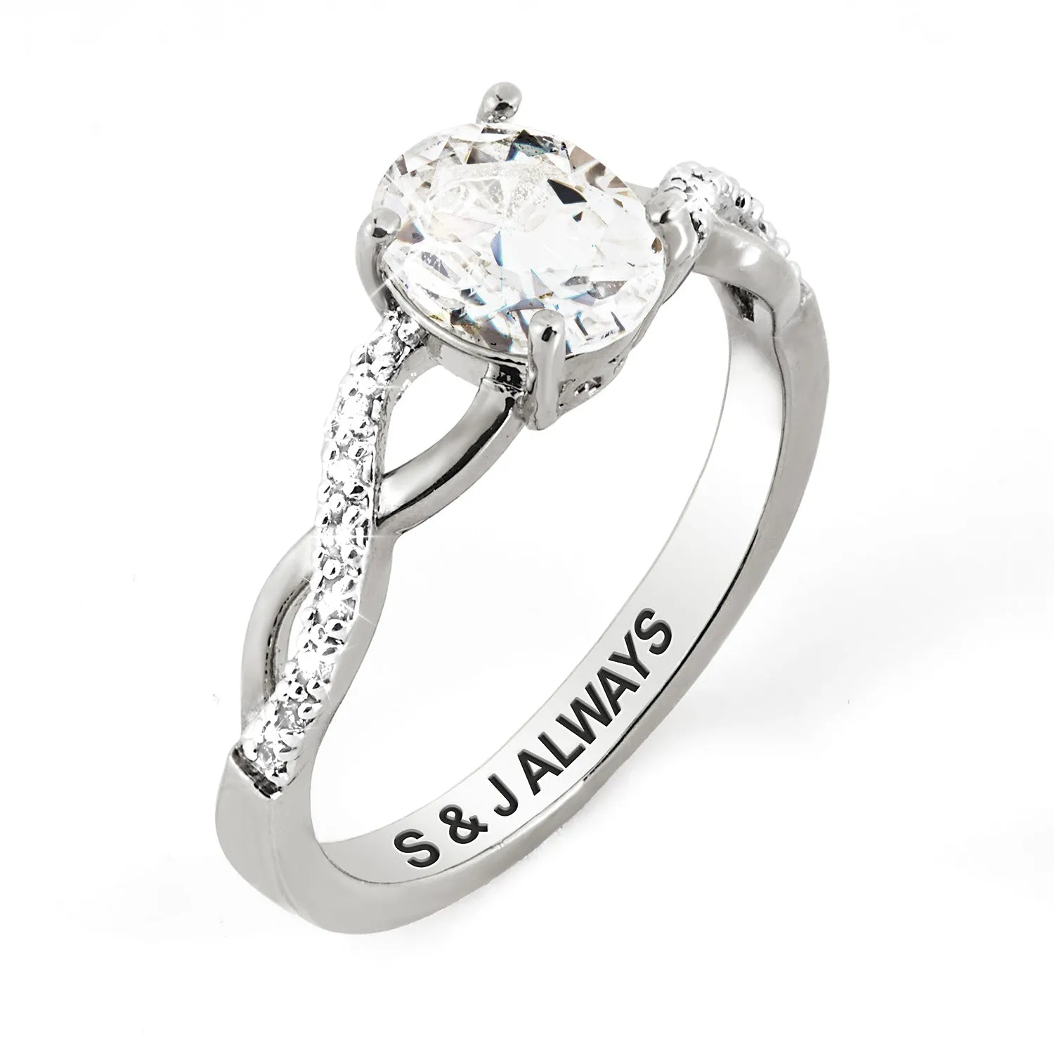 Platinum over Sterling Oval White Topaz Twist Engagement Ring sold by Limoges Jewelry product image thumbnail 4