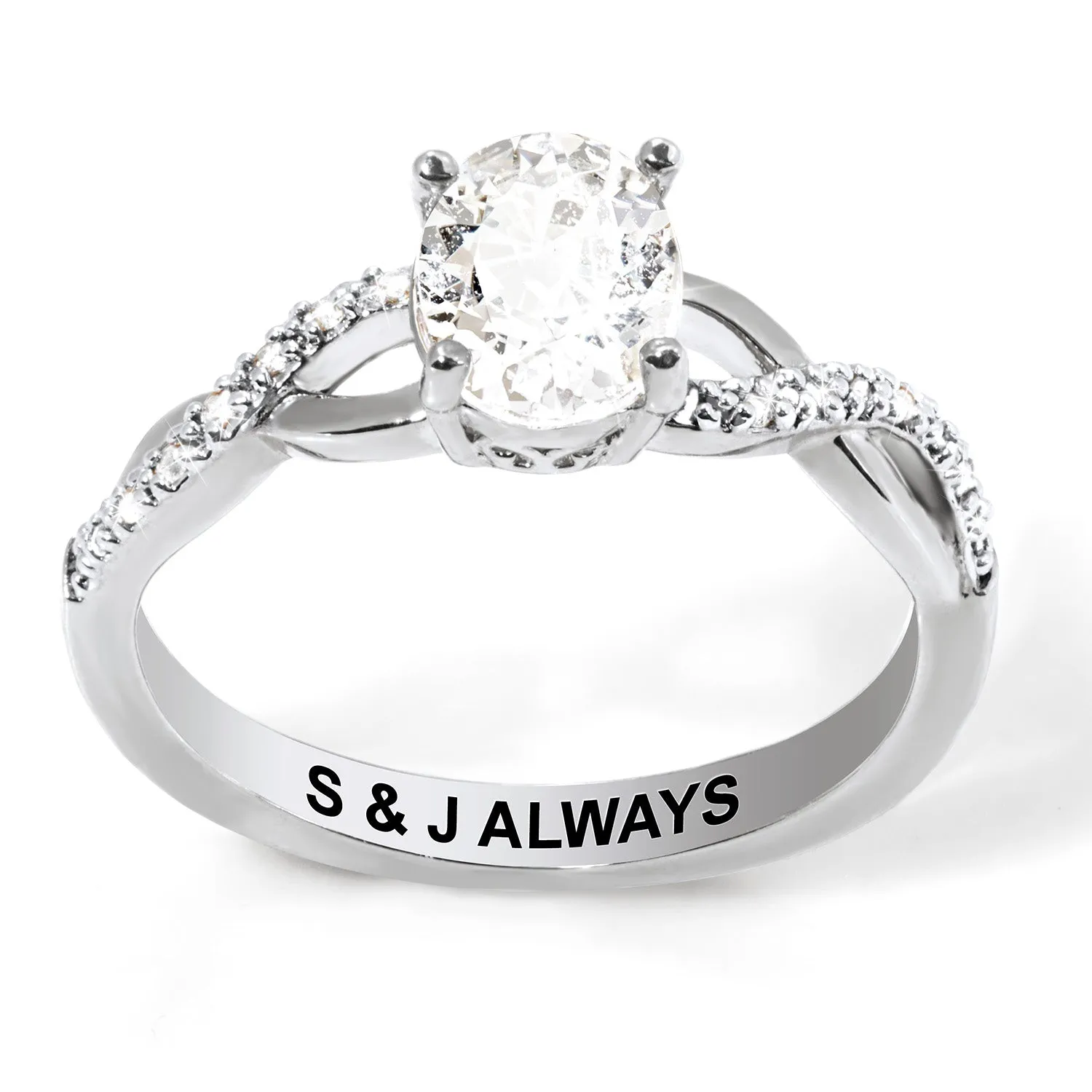 Platinum over Sterling Oval White Topaz Twist Engagement Ring sold by Limoges Jewelry product image thumbnail 3