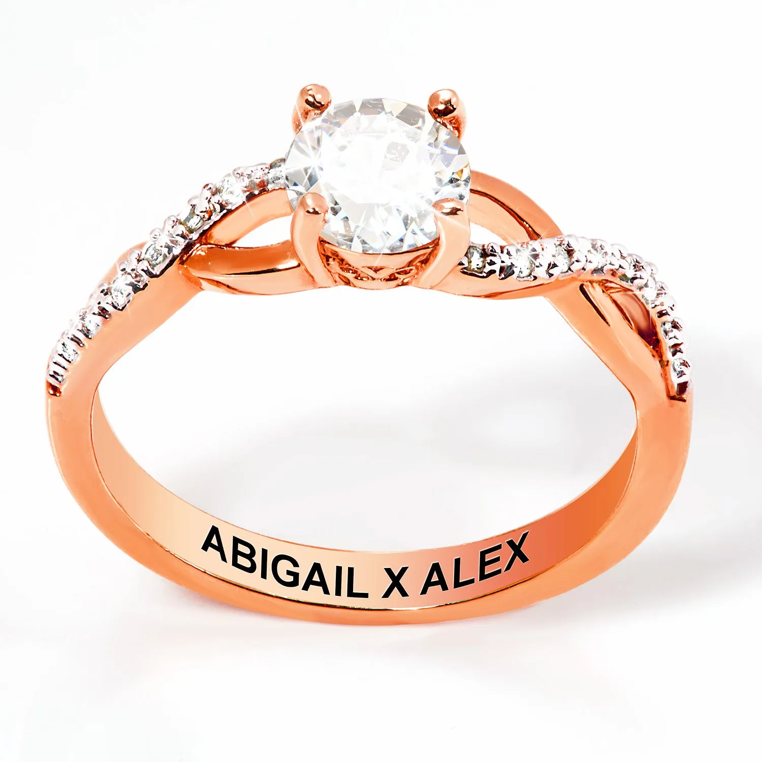 Rose Gold over Sterling Round White Topaz Twist Engagement Ring sold by Limoges Jewelry product image thumbnail 3