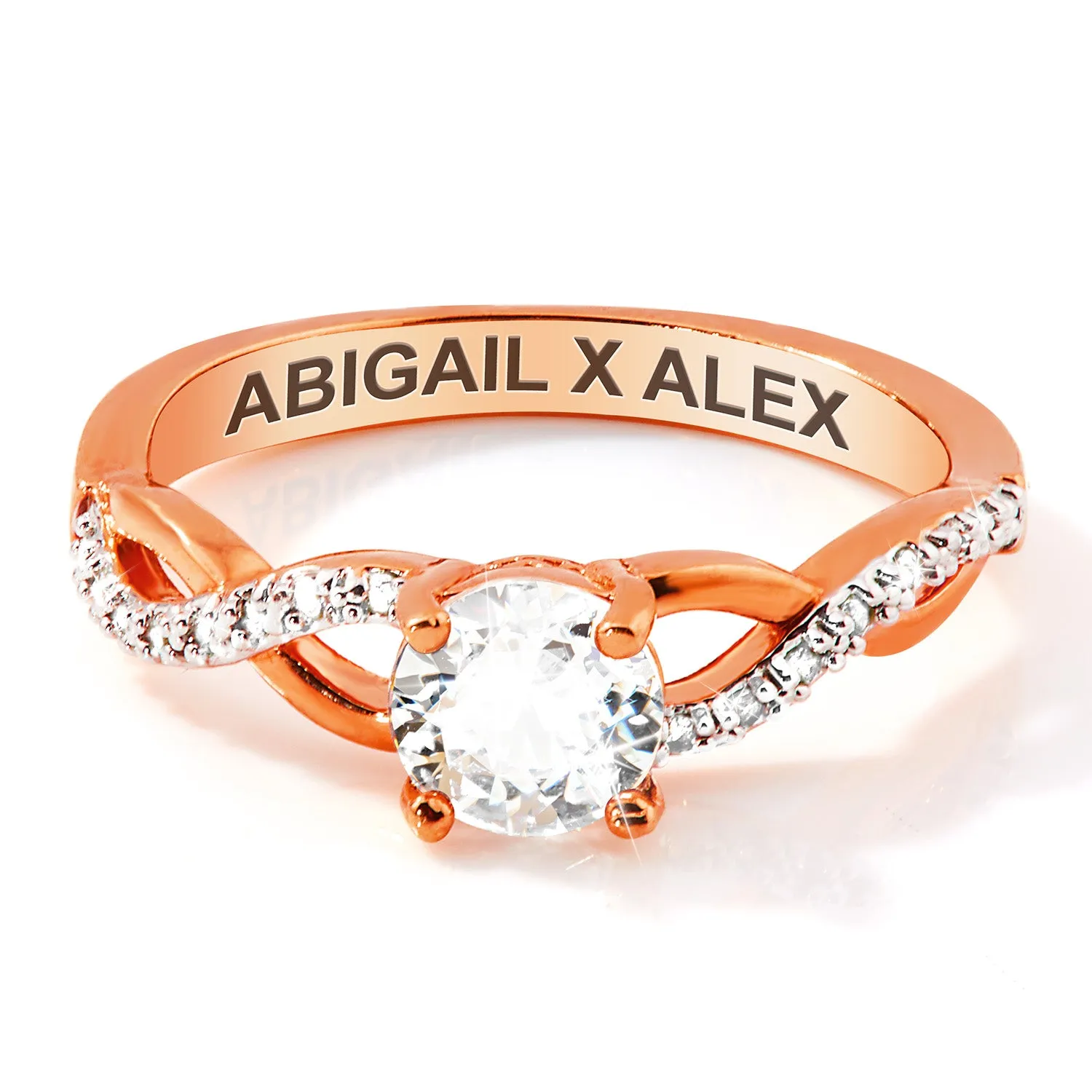 Rose Gold over Sterling Round White Topaz Twist Engagement Ring sold by Limoges Jewelry