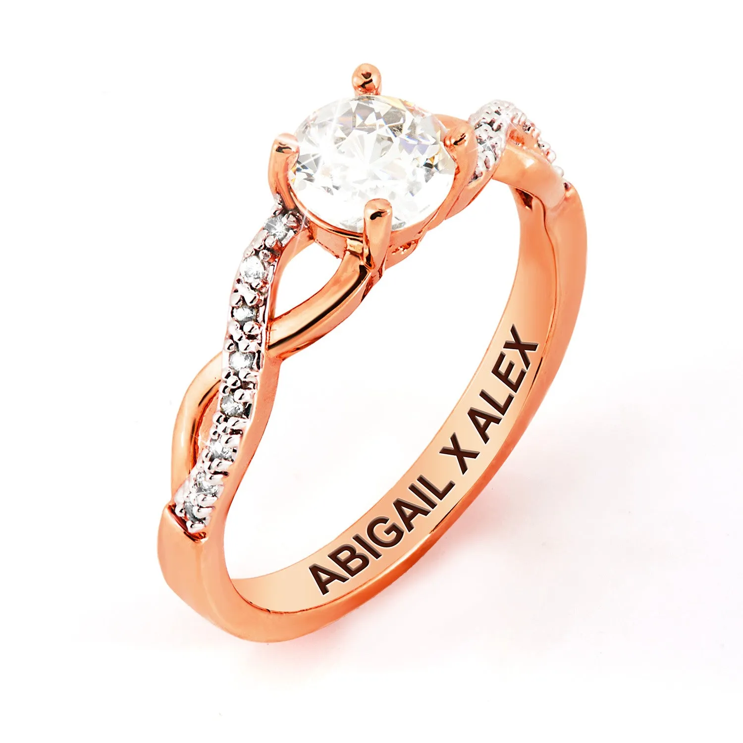 Rose Gold over Sterling Round White Topaz Twist Engagement Ring sold by Limoges Jewelry product image thumbnail 4