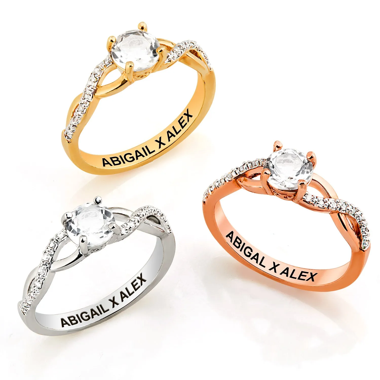 Gold over Sterling Round White Topaz Twist Engagement Ring sold by Limoges Jewelry product image thumbnail 5