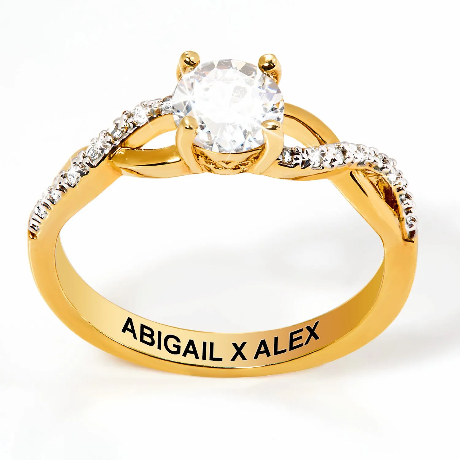 Gold over Sterling Round White Topaz Twist Engagement Ring sold by Limoges Jewelry product image thumbnail 3