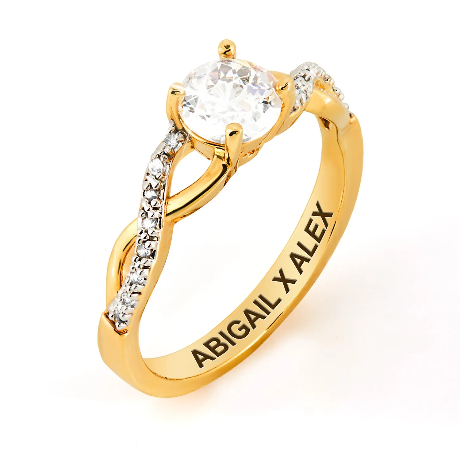 Gold over Sterling Round White Topaz Twist Engagement Ring sold by Limoges Jewelry product image thumbnail 4