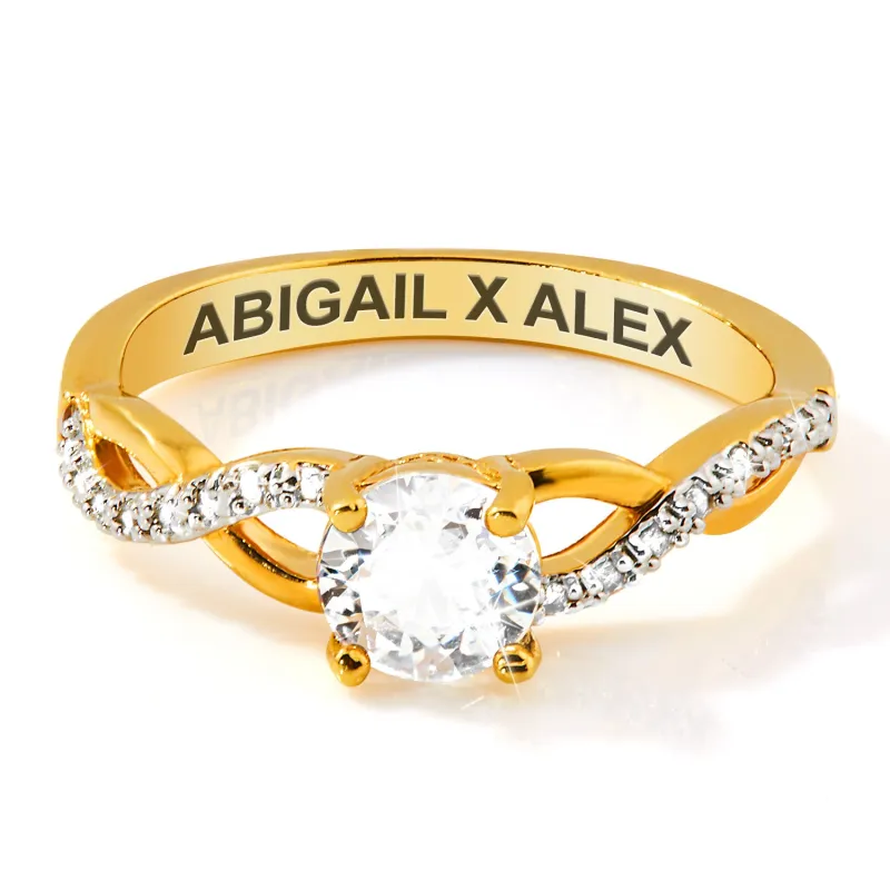 Gold over Sterling Round White Topaz Twist Engagement Ring sold by Limoges Jewelry