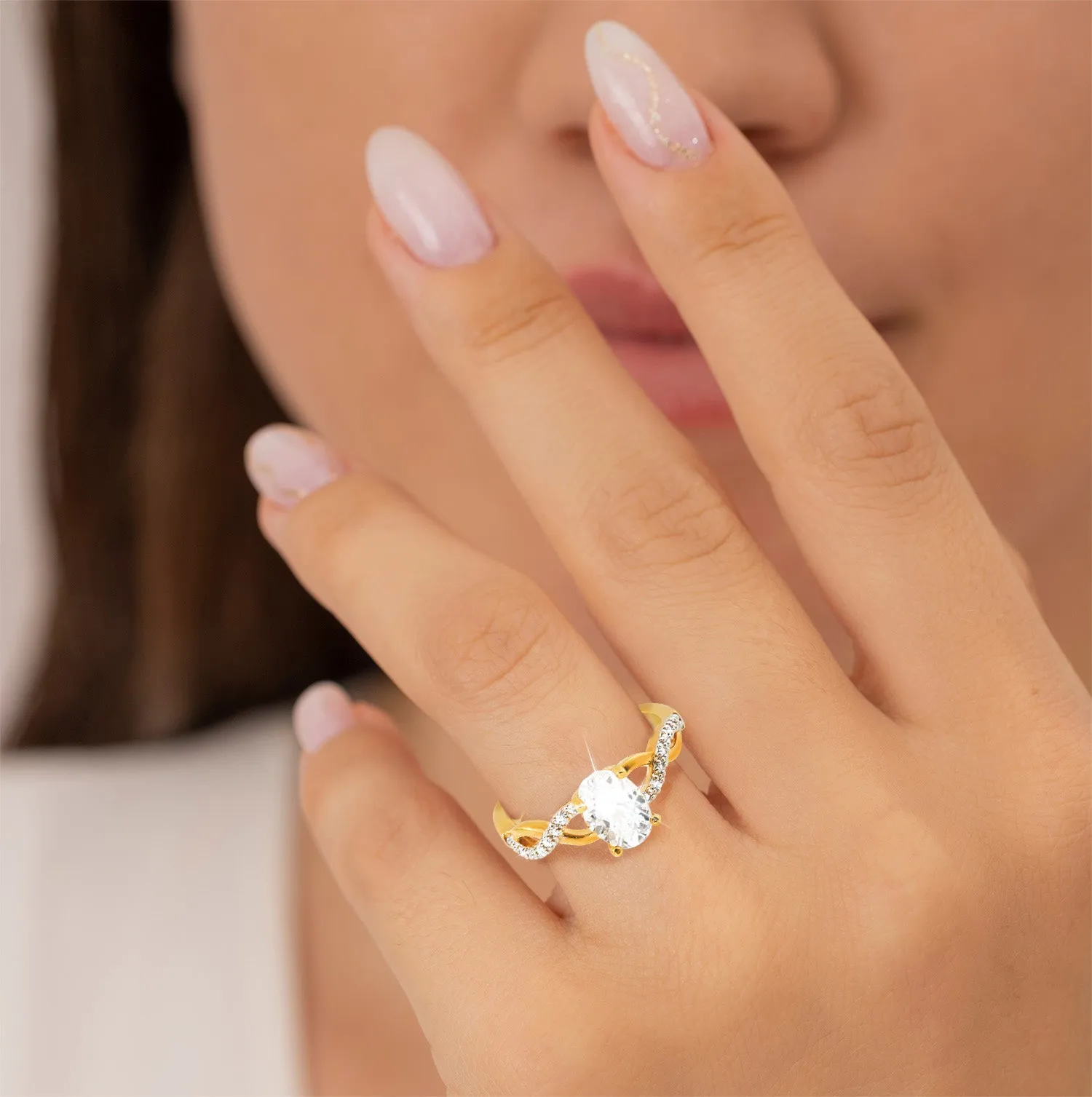 Gold over Sterling Round White Topaz Twist Engagement Ring sold by Limoges Jewelry product image thumbnail 2