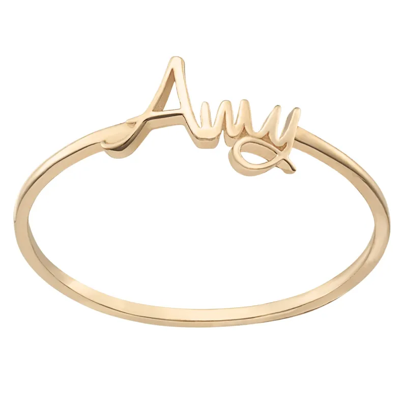 14K Gold over Sterling Petite Script Name Ring sold by Limoges Jewelry