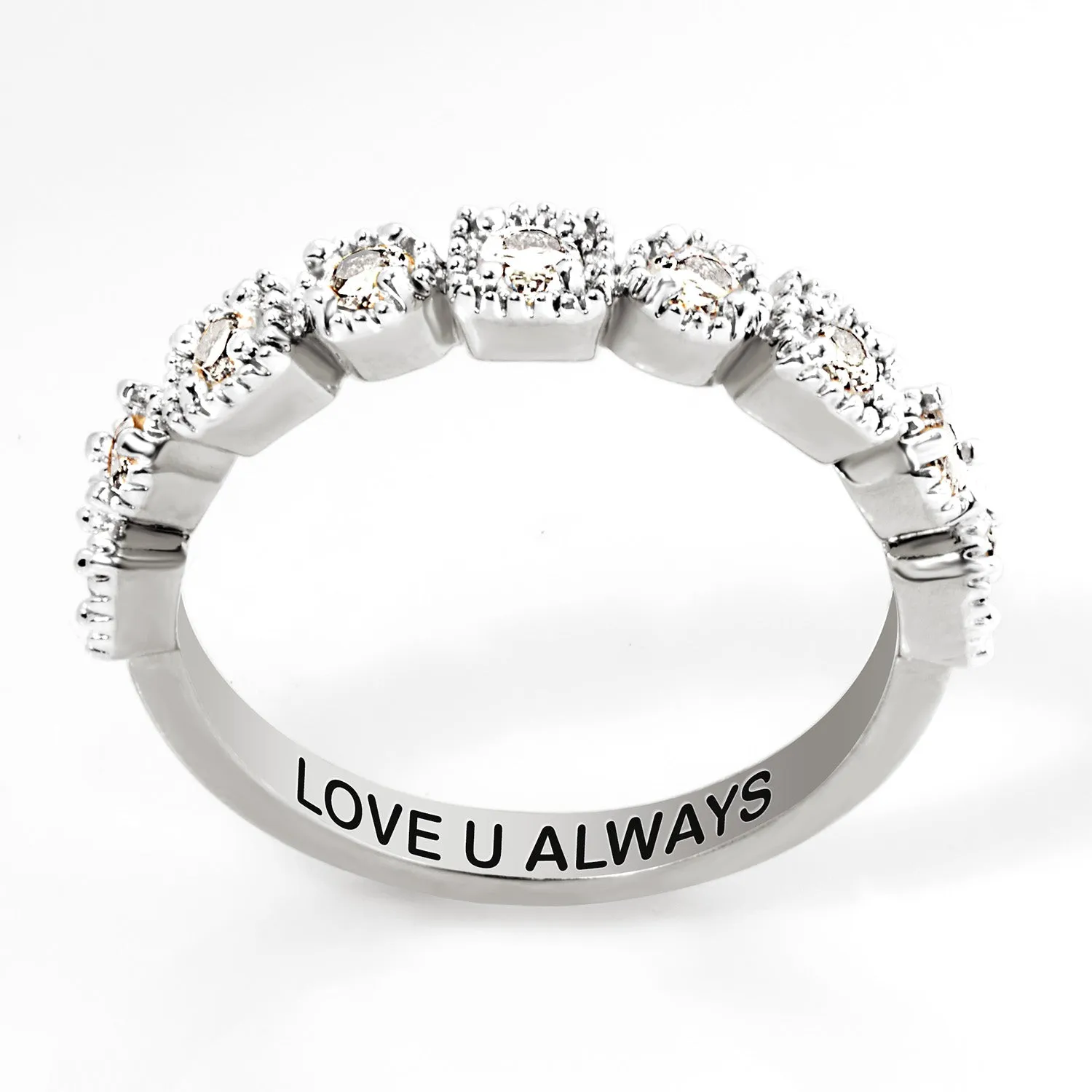 Platinum over Sterling Antique Half Eternity White Topaz Ring sold by Limoges Jewelry product image thumbnail 4