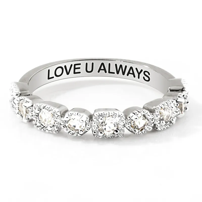 Platinum over Sterling Antique Half Eternity White Topaz Ring sold by Limoges Jewelry