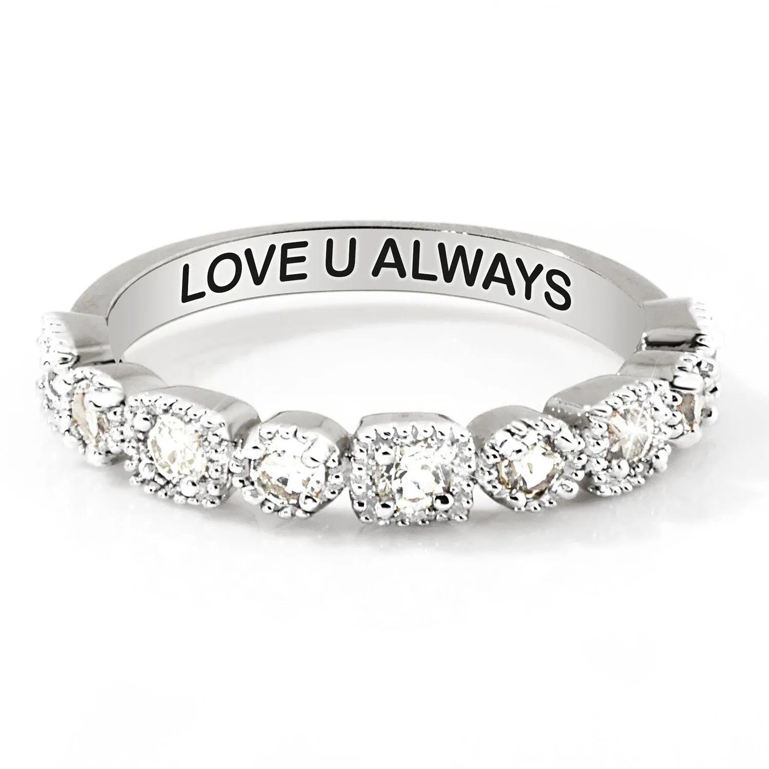 Platinum over Sterling Antique Half Eternity White Topaz Ring sold by Limoges Jewelry