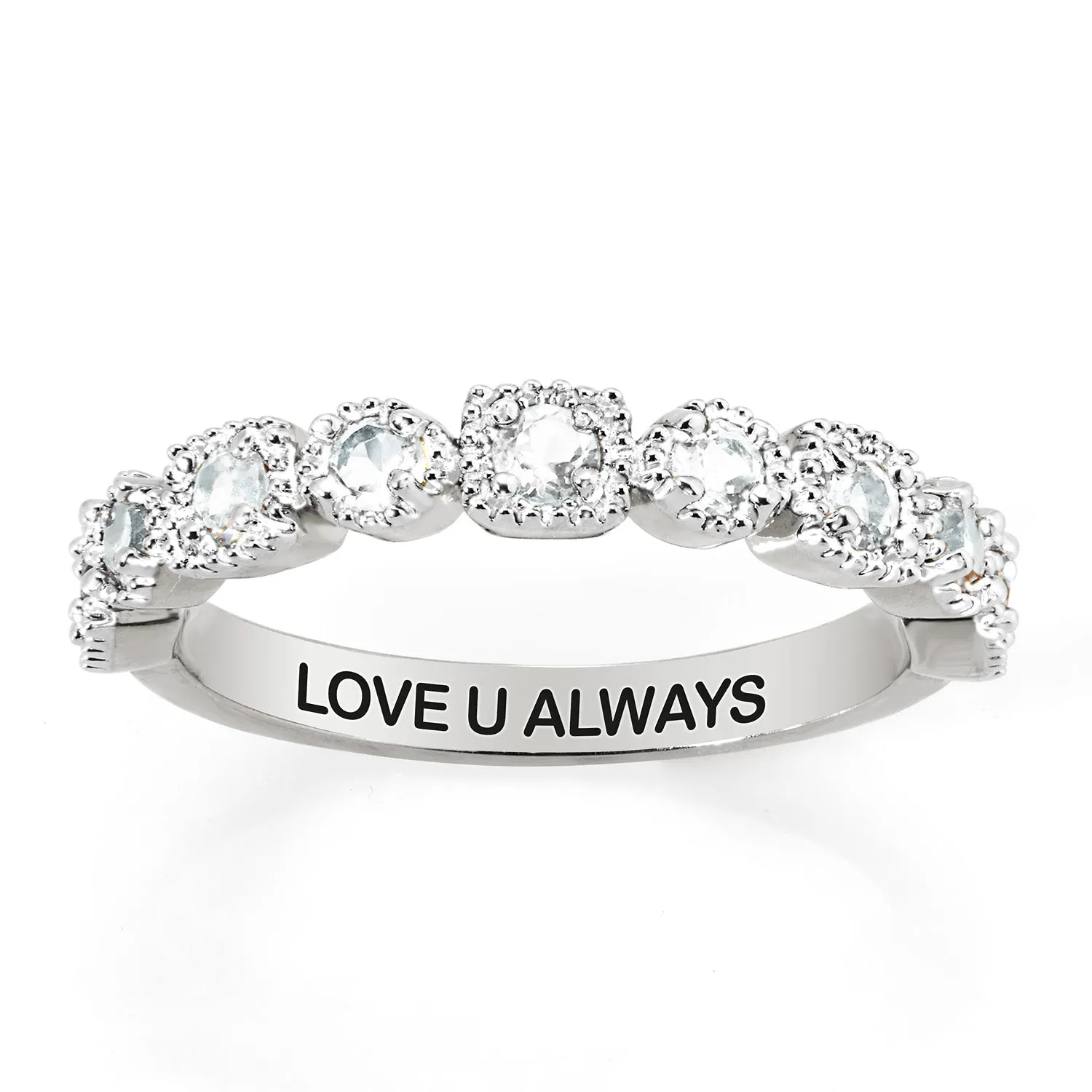 Platinum over Sterling Antique Half Eternity White Topaz Ring sold by Limoges Jewelry product image thumbnail 5