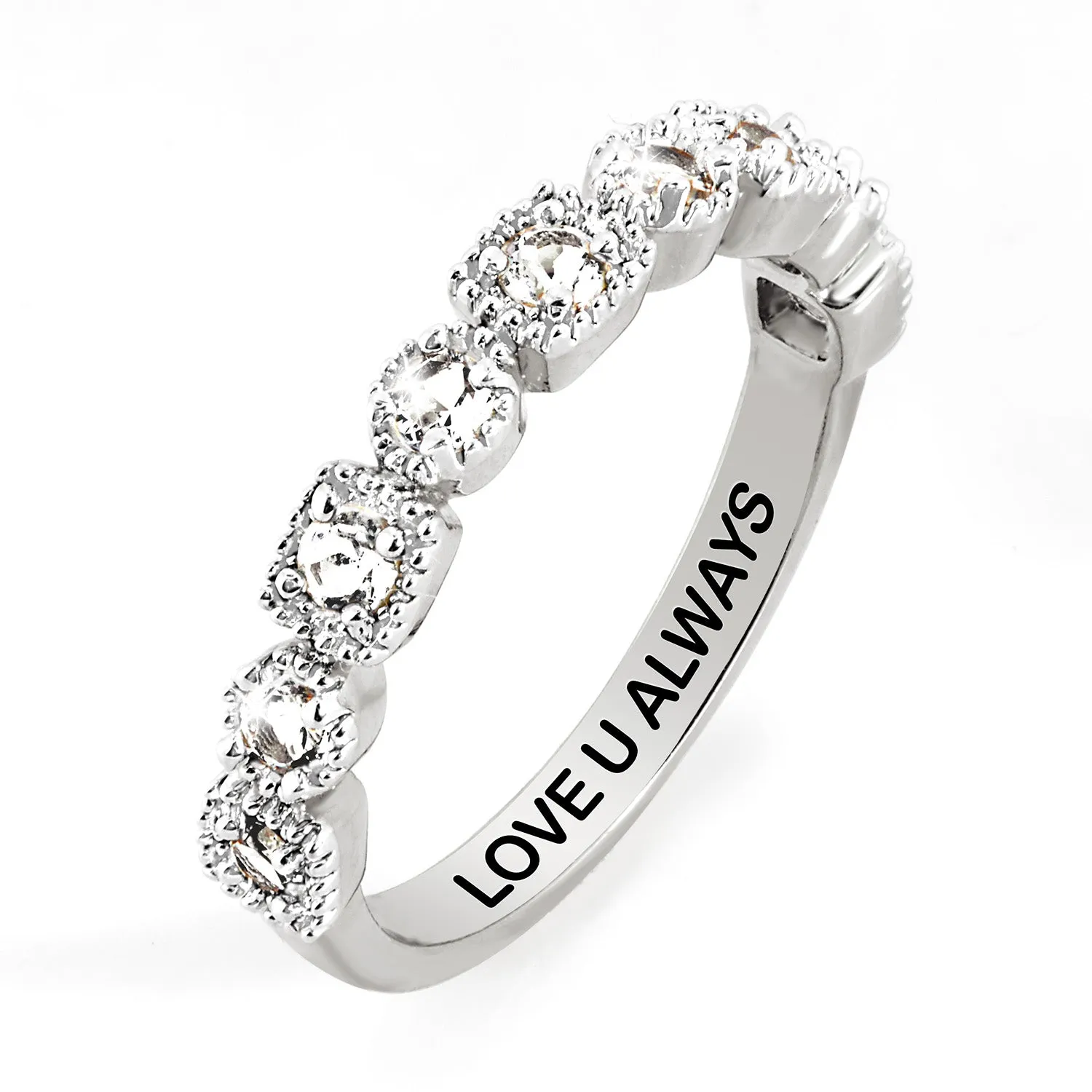 Platinum over Sterling Antique Half Eternity White Topaz Ring sold by Limoges Jewelry product image thumbnail 3