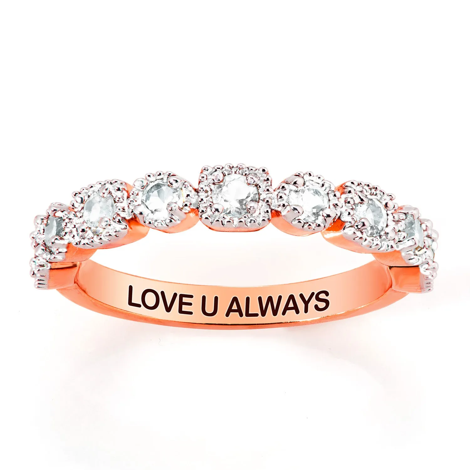 Rose Gold over SS Antique Half Eternity White Topaz Ring sold by Limoges Jewelry product image thumbnail 4