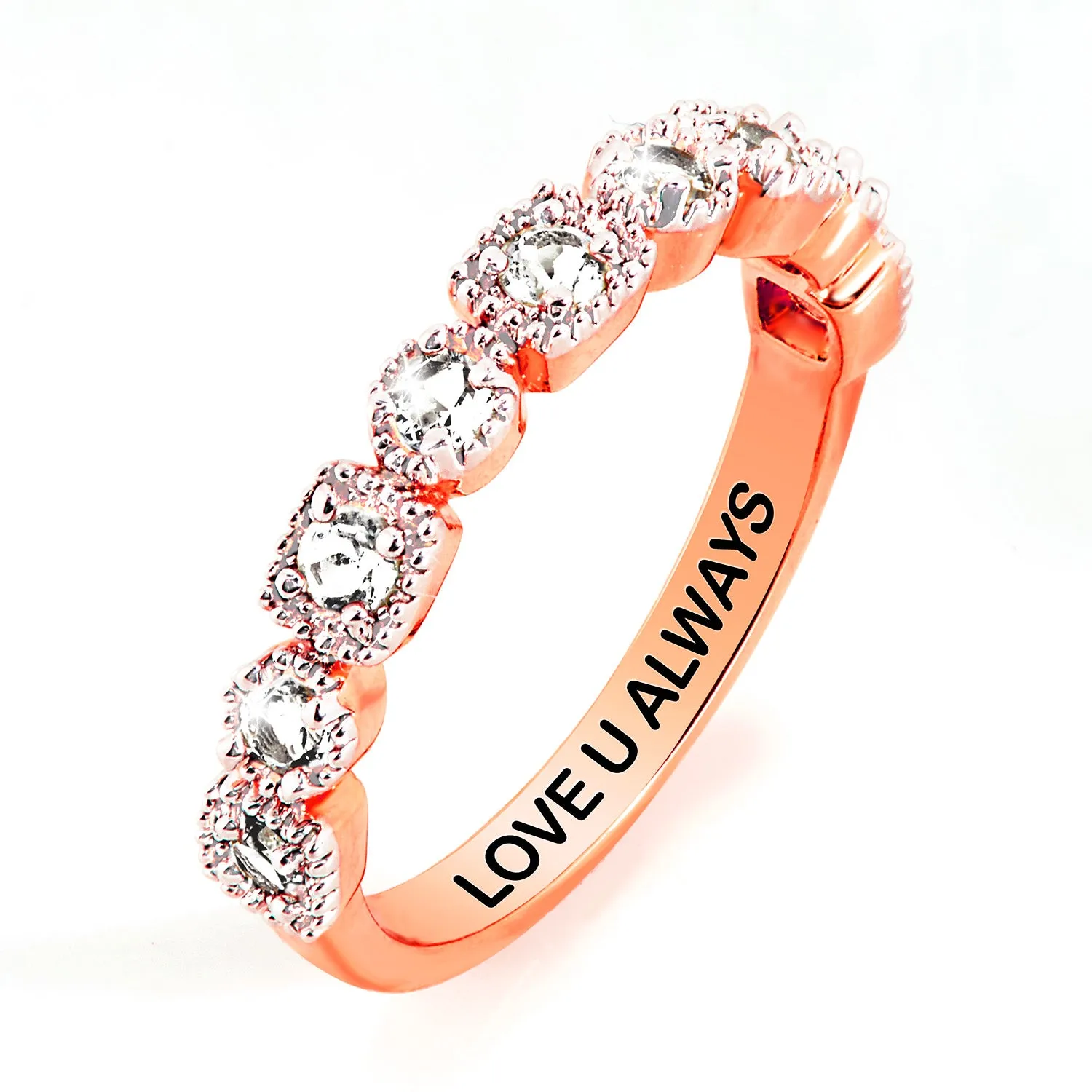 Rose Gold over SS Antique Half Eternity White Topaz Ring sold by Limoges Jewelry product image thumbnail 5