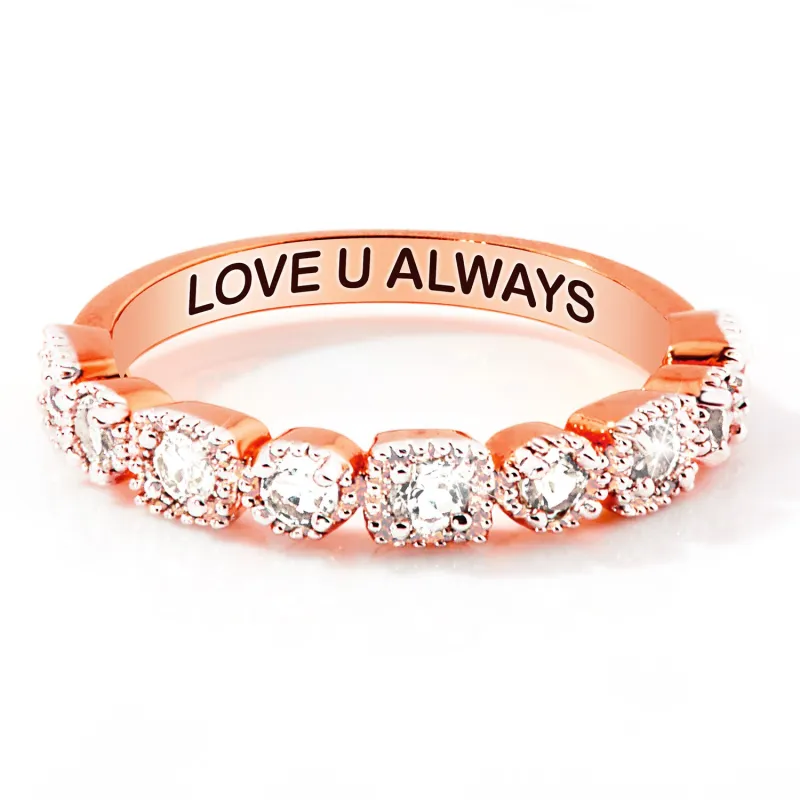 Rose Gold over SS Antique Half Eternity White Topaz Ring sold by Limoges Jewelry