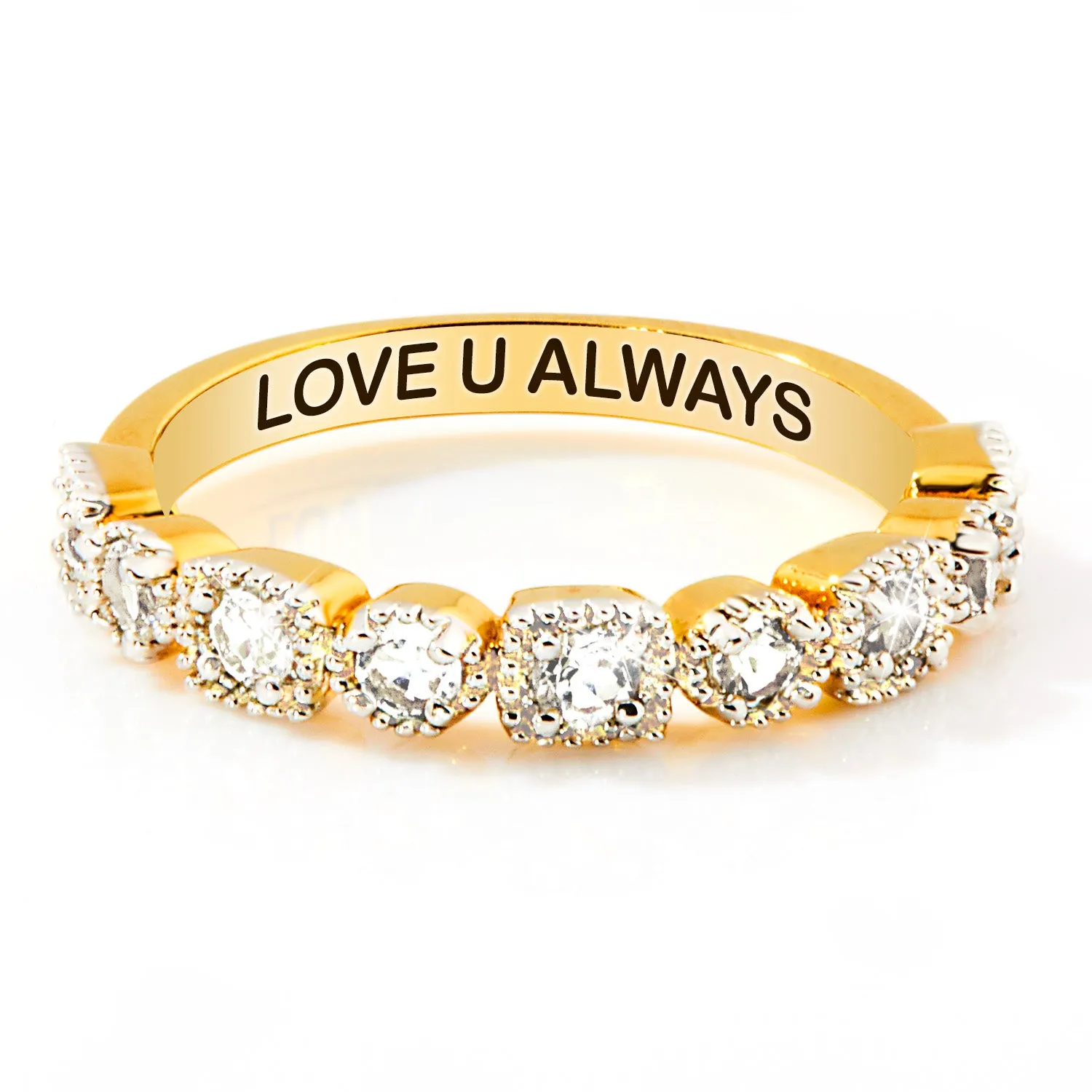 Gold over Sterling Antique Half Eternity White Topaz Ring sold by Limoges Jewelry