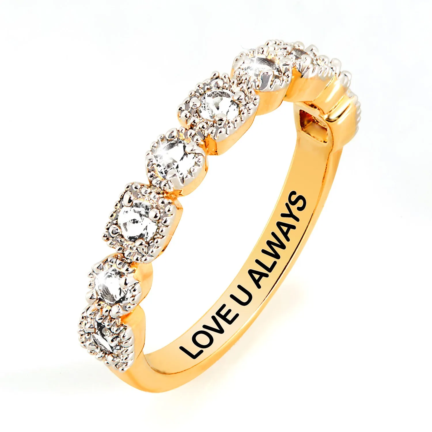 Gold over Sterling Antique Half Eternity White Topaz Ring sold by Limoges Jewelry product image thumbnail 3
