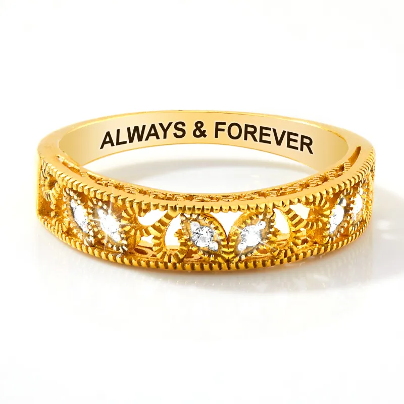 Gold over Sterling Vintage Filigree White Topaz Band Ring sold by Limoges Jewelry