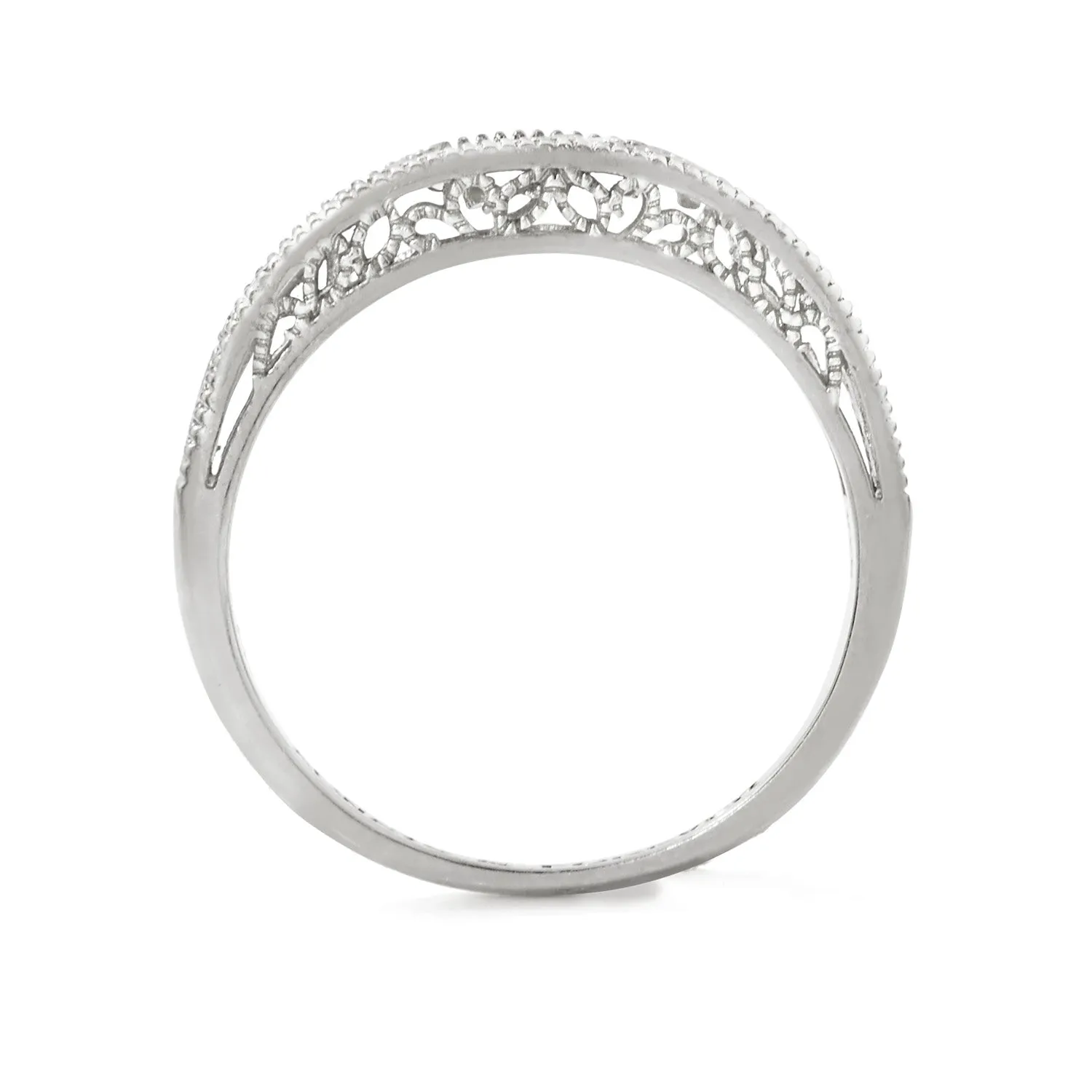 Platinum over Sterling Vintage Filigree White Topaz Band Ring sold by Limoges Jewelry product image thumbnail 5