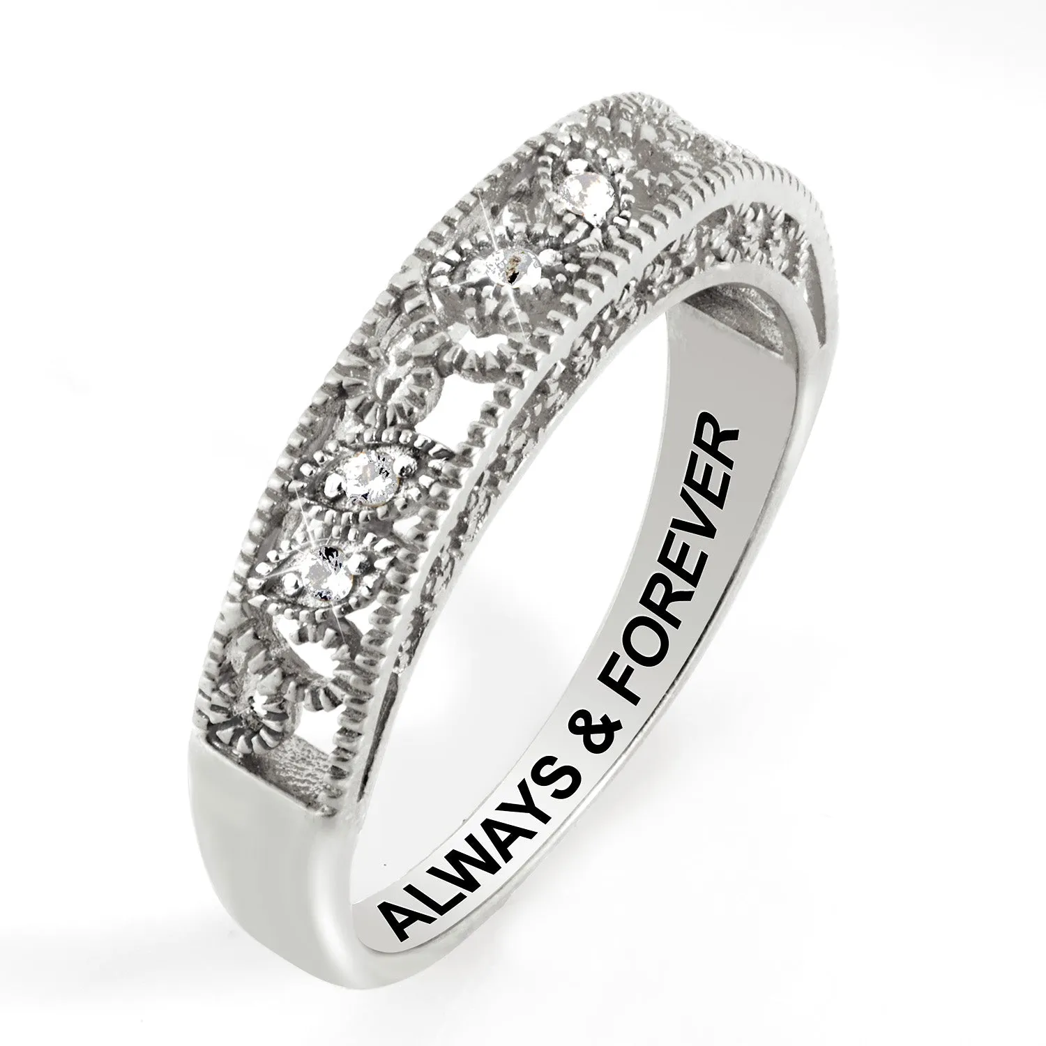 Platinum over Sterling Vintage Filigree White Topaz Band Ring sold by Limoges Jewelry product image thumbnail 3