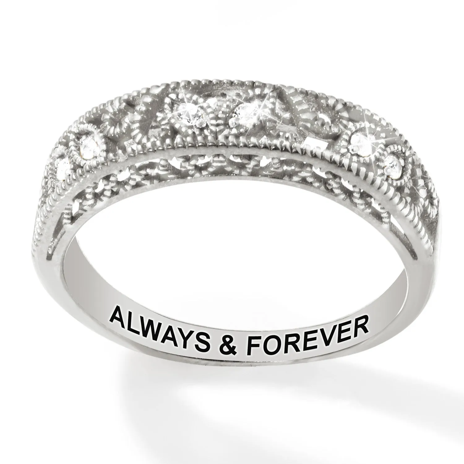 Platinum over Sterling Vintage Filigree White Topaz Band Ring sold by Limoges Jewelry product image thumbnail 4