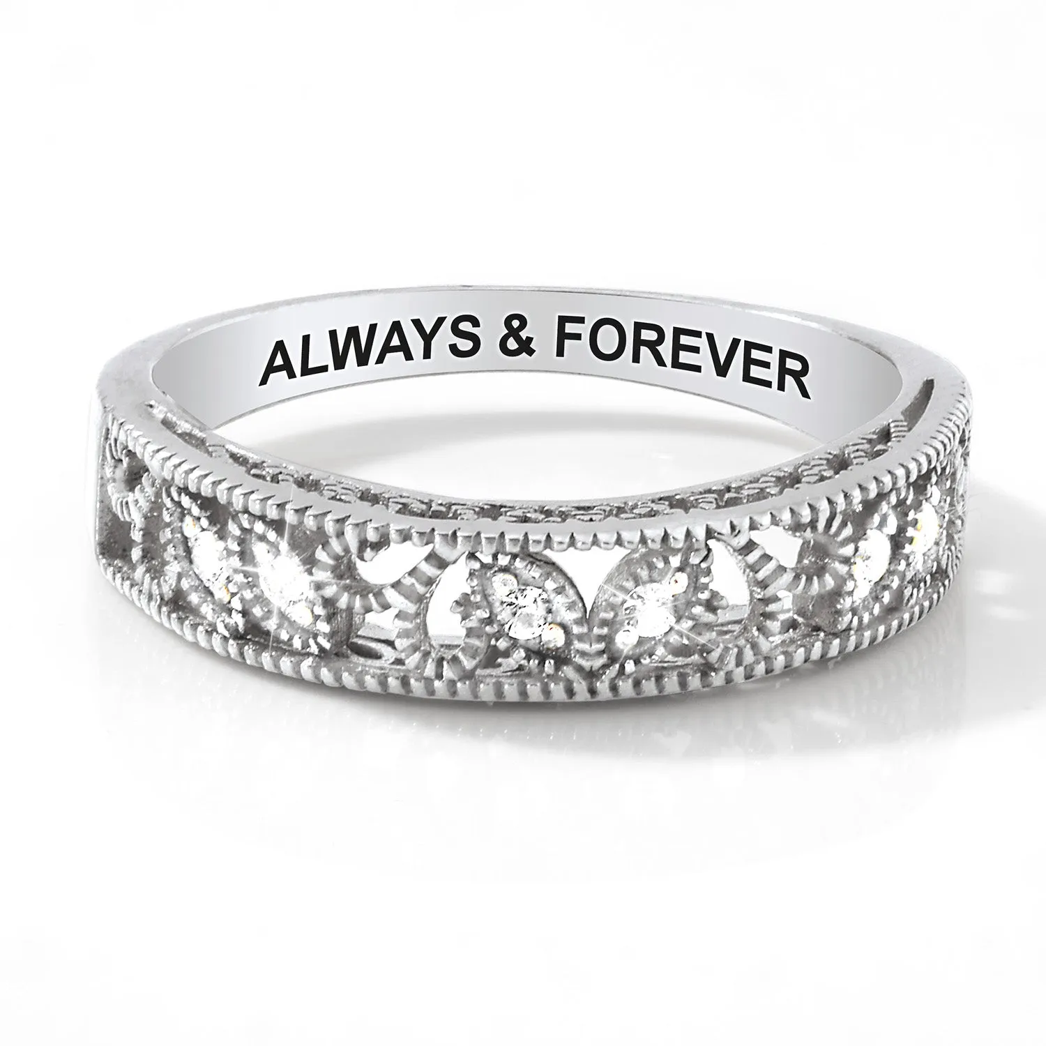 Platinum over Sterling Vintage Filigree White Topaz Band Ring sold by Limoges Jewelry