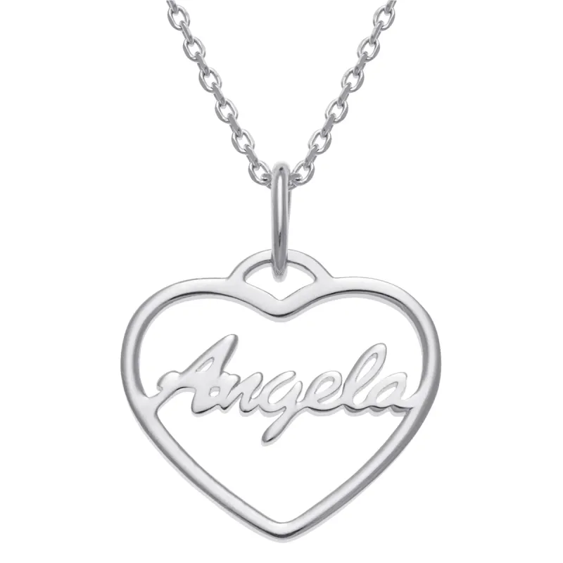 Sterling Silver Open Heart Name Necklace sold by Limoges Jewelry