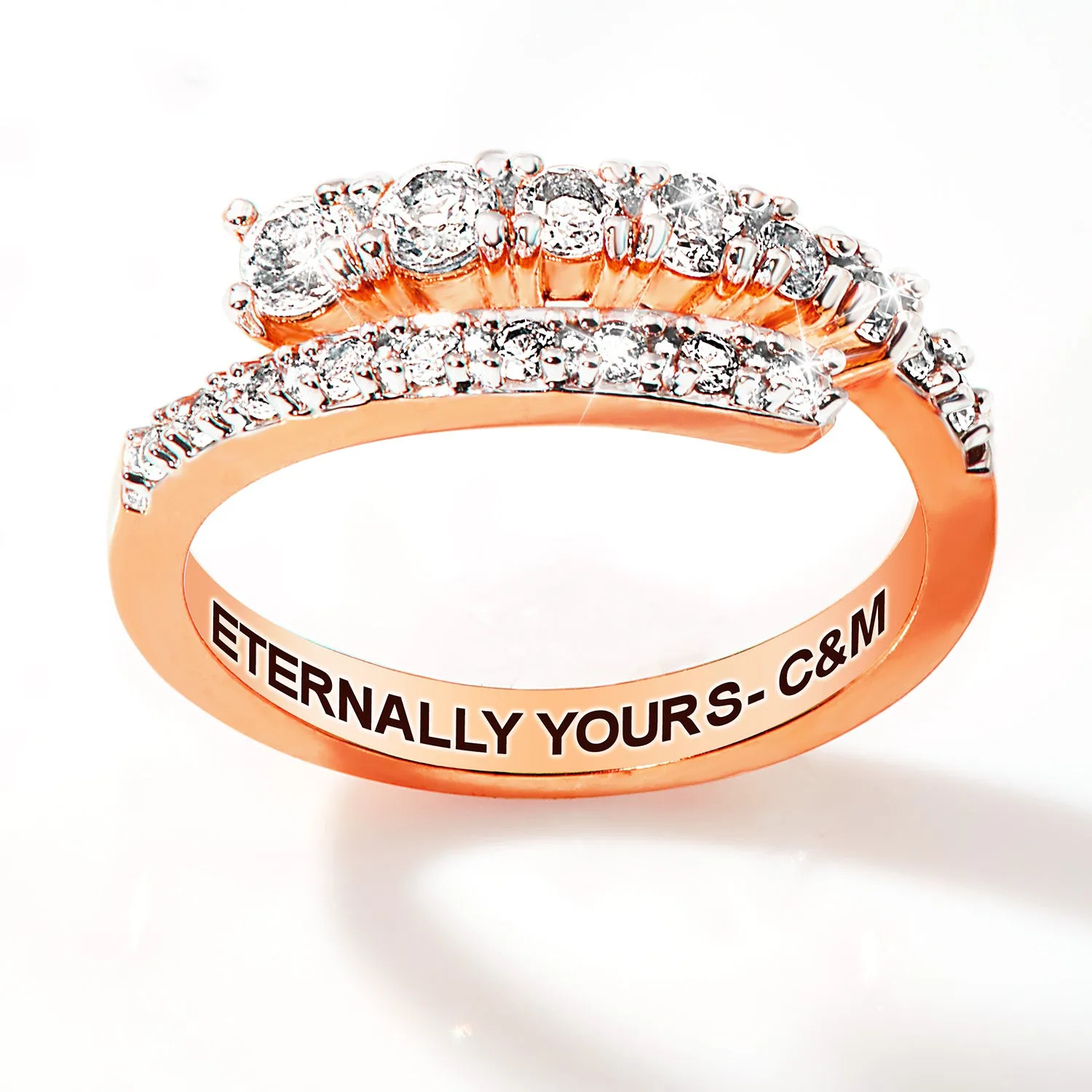 Rose Gold over Sterling Silver Engraved White Topaz Bypass Ring sold by Limoges Jewelry product image thumbnail 4