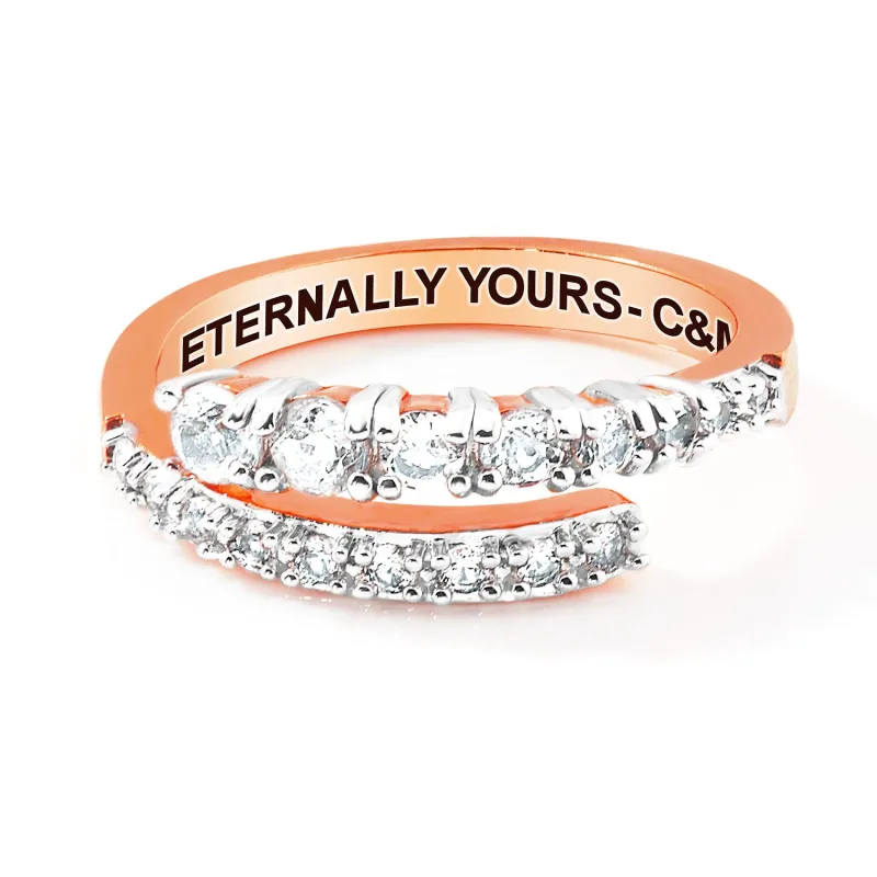 Rose Gold over Sterling Silver Engraved White Topaz Bypass Ring sold by Limoges Jewelry