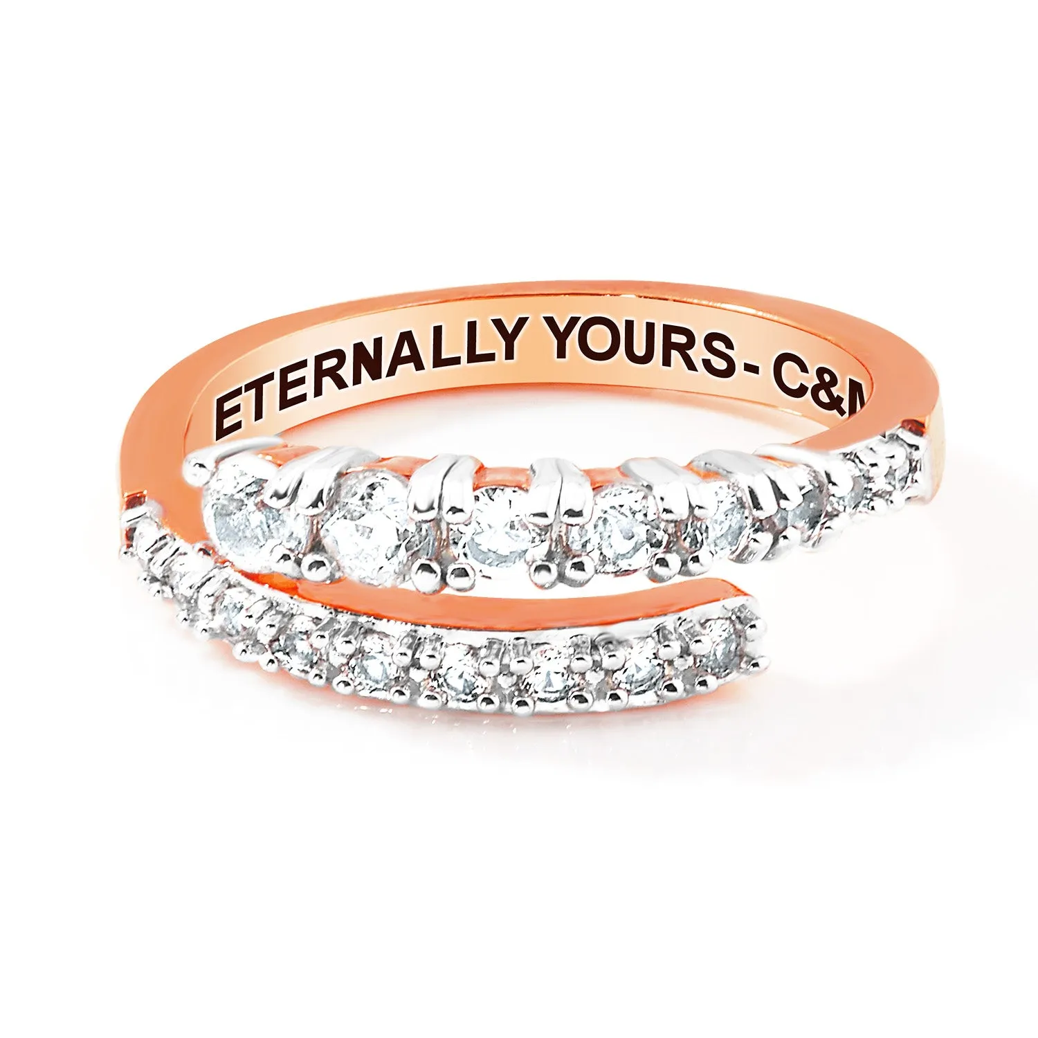 Rose Gold over Sterling Silver Engraved White Topaz Bypass Ring sold by Limoges Jewelry