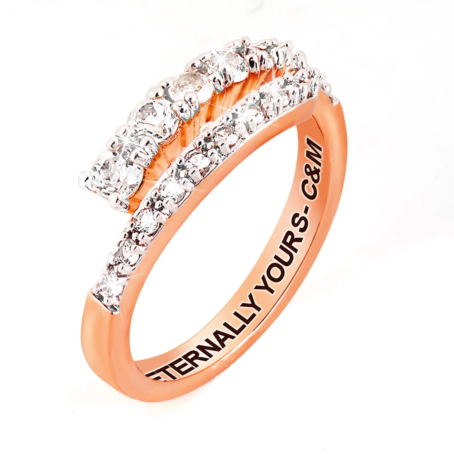 Rose Gold over Sterling Silver Engraved White Topaz Bypass Ring sold by Limoges Jewelry product image thumbnail 3