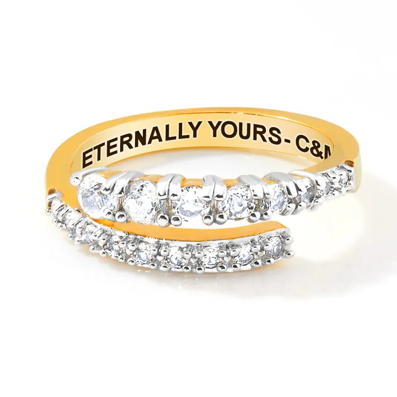 Gold over Sterling Silver Engraved White Topaz Bypass Ring sold by Limoges Jewelry