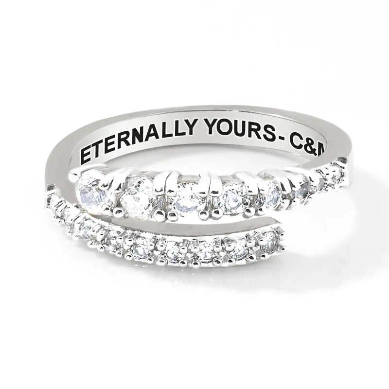 Platinum over Sterling Silver Engraved White Topaz Bypass Ring sold by Limoges Jewelry