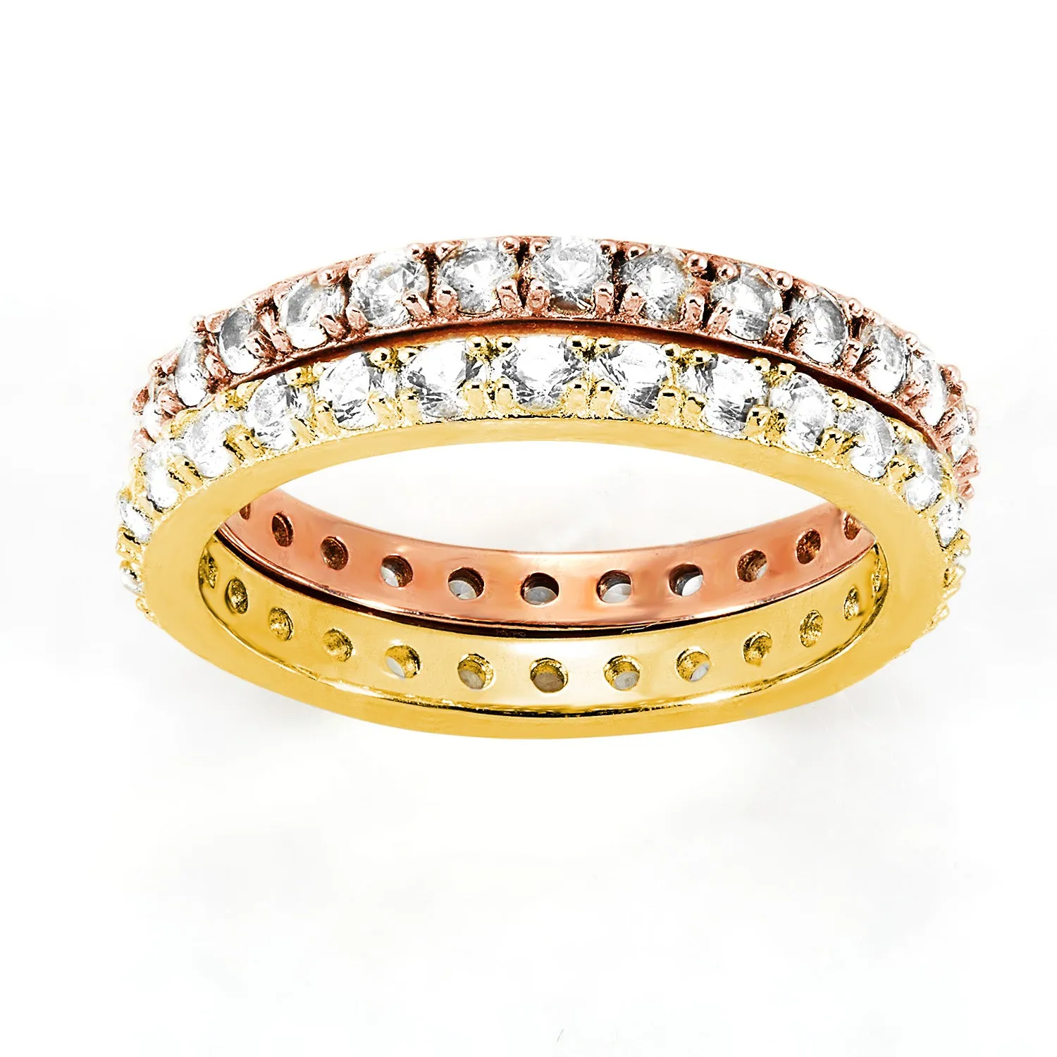 Gold and Rose Gold over Sterling White Topaz Eternity Band - 2pc Set sold by Limoges Jewelry product image thumbnail 5