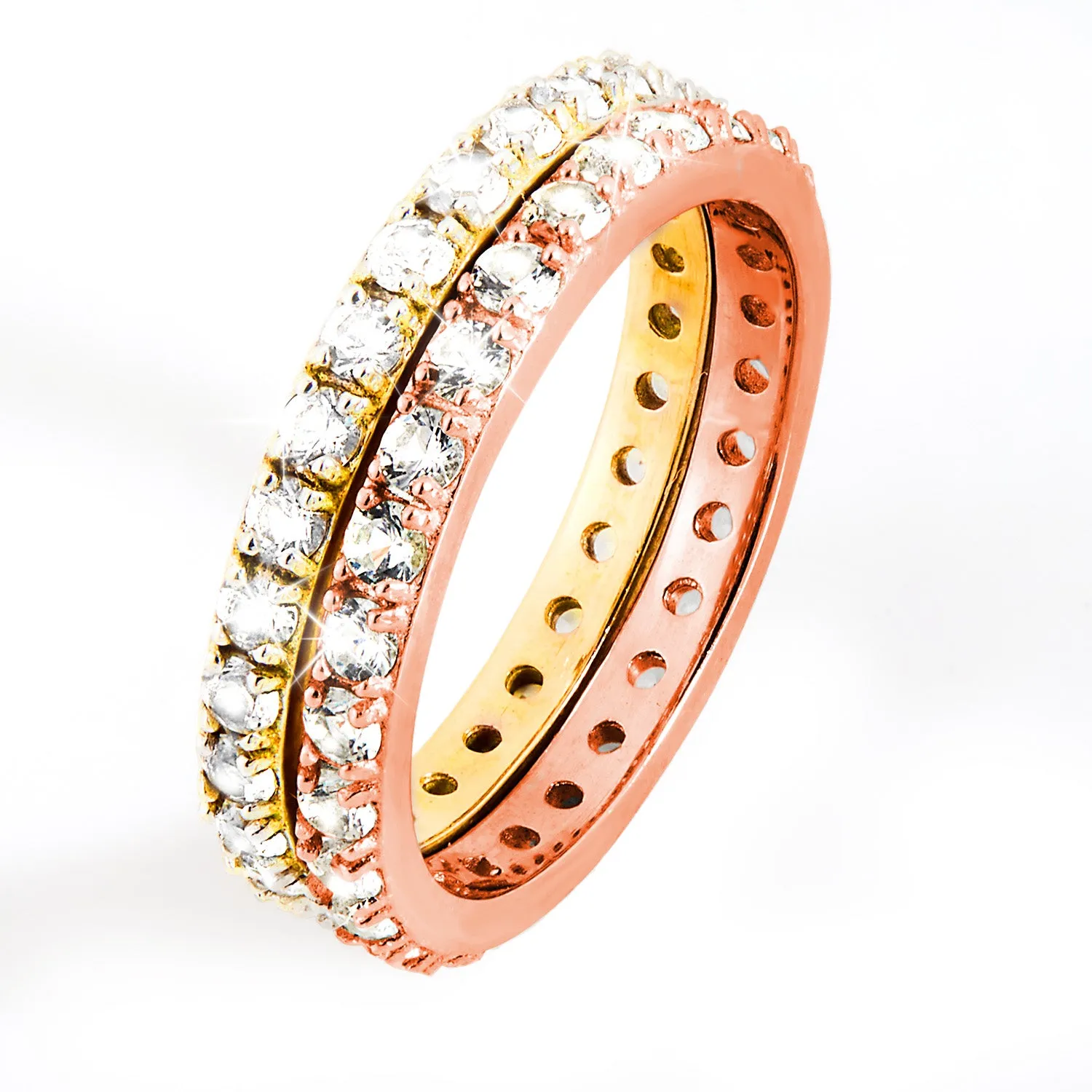 Gold and Rose Gold over Sterling White Topaz Eternity Band - 2pc Set sold by Limoges Jewelry product image thumbnail 4