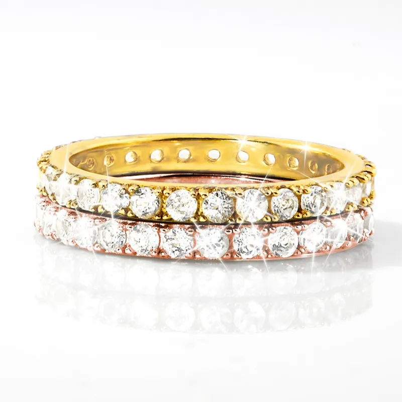 Gold and Rose Gold over Sterling White Topaz Eternity Band - 2pc Set sold by Limoges Jewelry