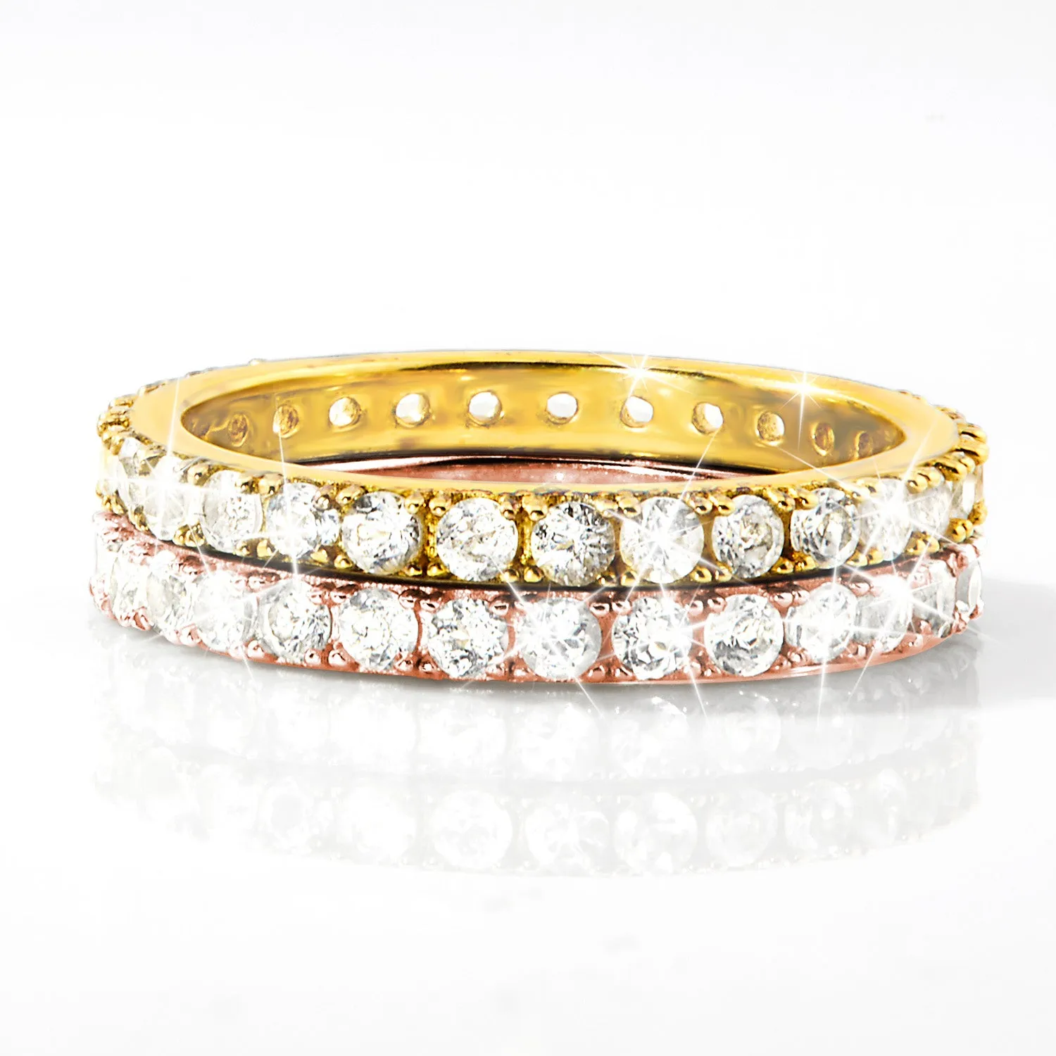 Gold and Rose Gold over Sterling White Topaz Eternity Band - 2pc Set sold by Limoges Jewelry