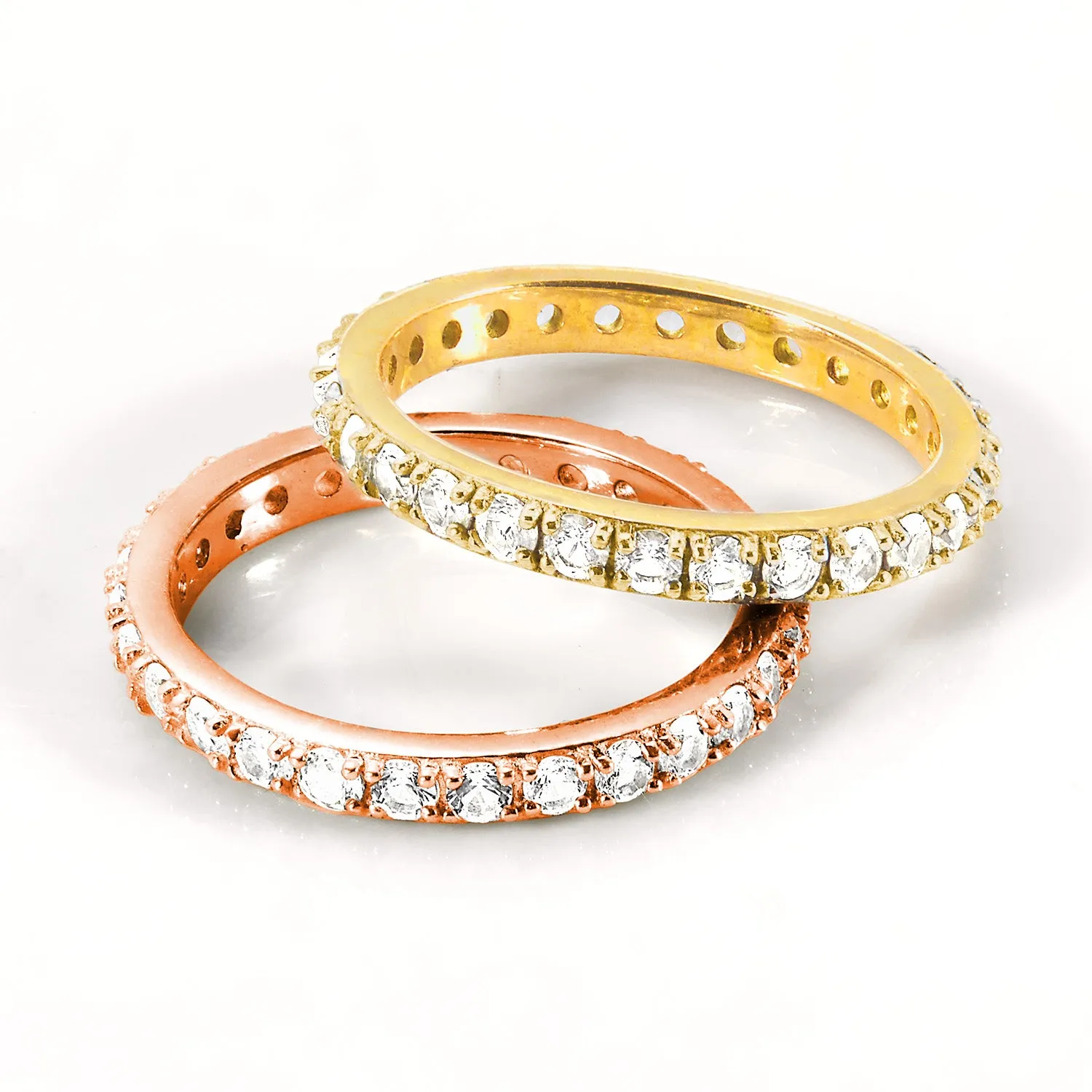 Gold and Rose Gold over Sterling White Topaz Eternity Band - 2pc Set sold by Limoges Jewelry product image thumbnail 3
