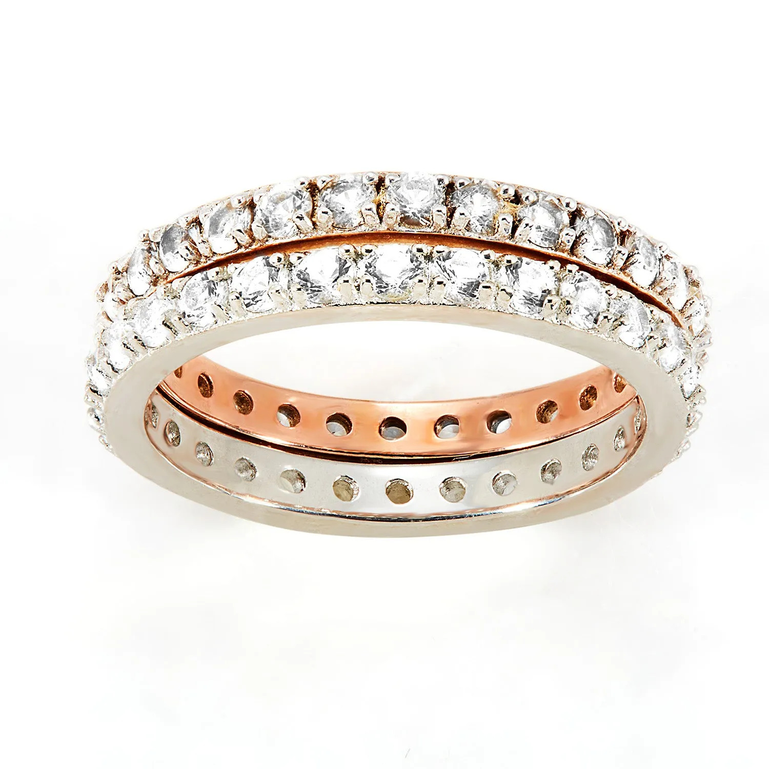 Platinum and Rose Gold over Sterling White Topaz Eternity Band - 2pc Set sold by Limoges Jewelry product image thumbnail 5