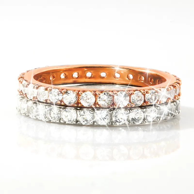 Platinum and Rose Gold over Sterling White Topaz Eternity Band - 2pc Set sold by Limoges Jewelry
