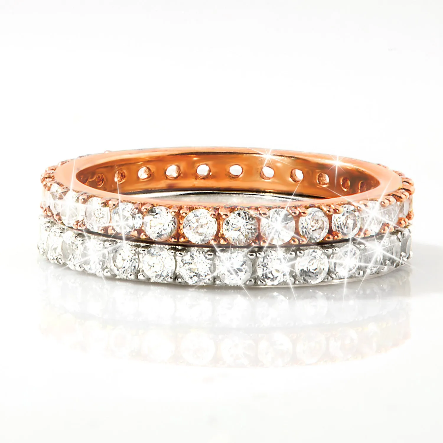 Platinum and Rose Gold over Sterling White Topaz Eternity Band - 2pc Set sold by Limoges Jewelry