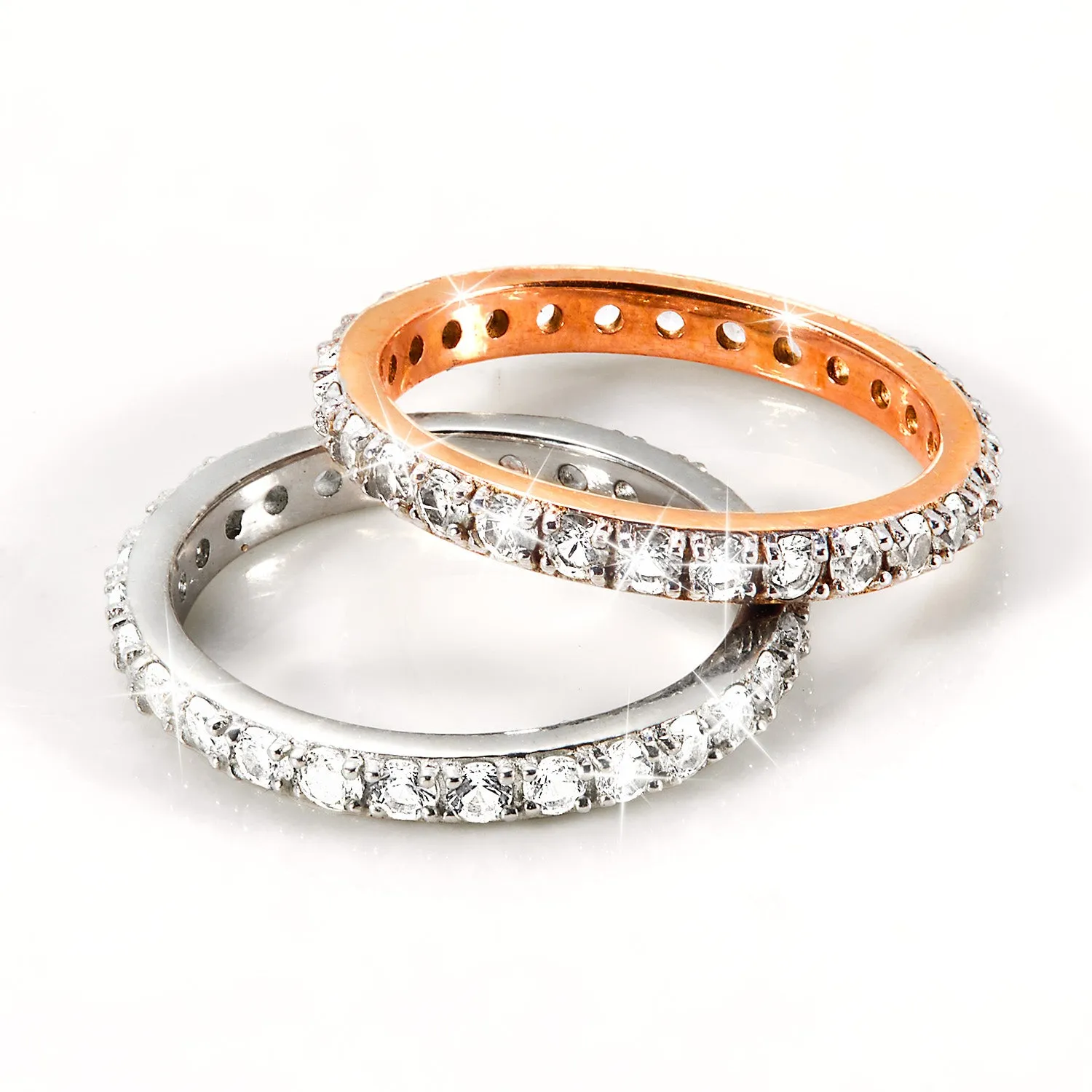 Platinum and Rose Gold over Sterling White Topaz Eternity Band - 2pc Set sold by Limoges Jewelry product image thumbnail 3