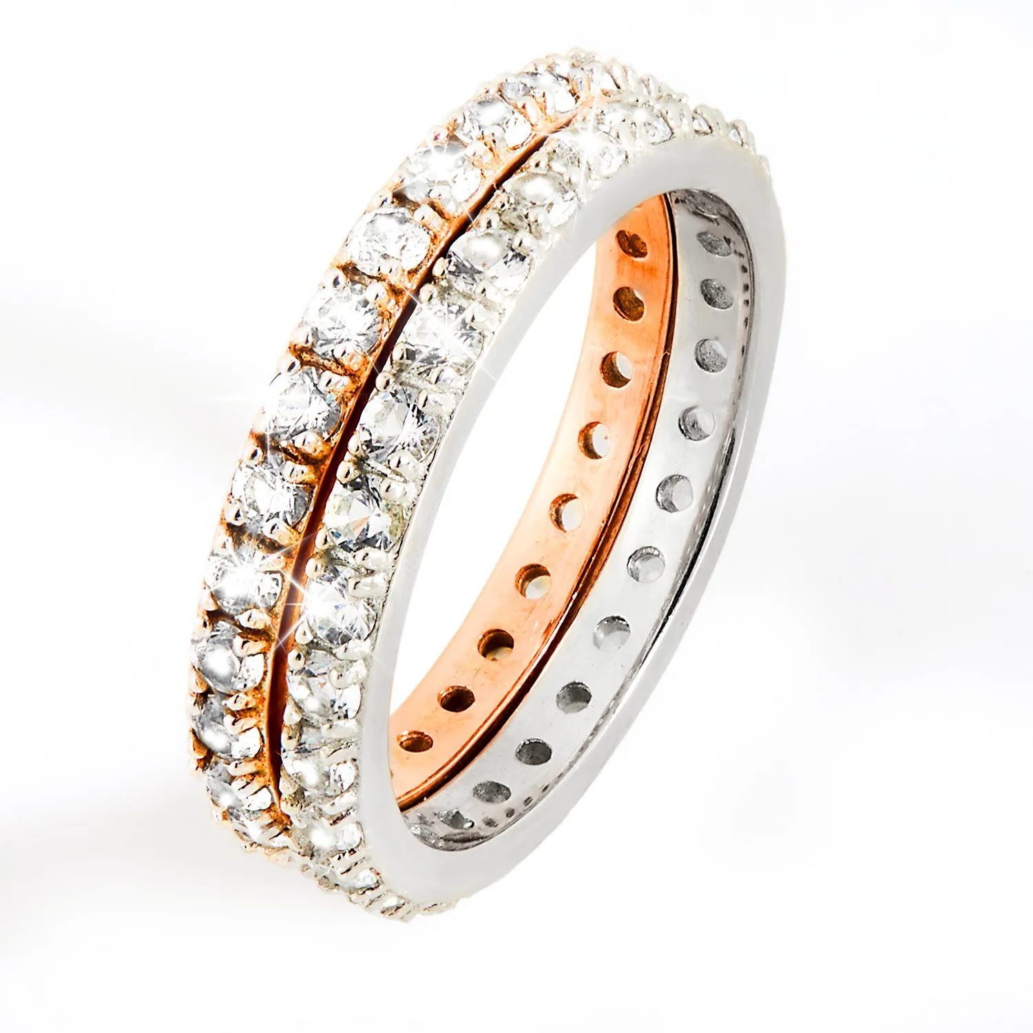Platinum and Rose Gold over Sterling White Topaz Eternity Band - 2pc Set sold by Limoges Jewelry product image thumbnail 4